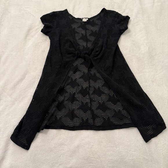 Surfival Black Open Knit 90s Y2K Edgy Whimsigoth Open Front Cardigan Duster - Picture 5 of 5